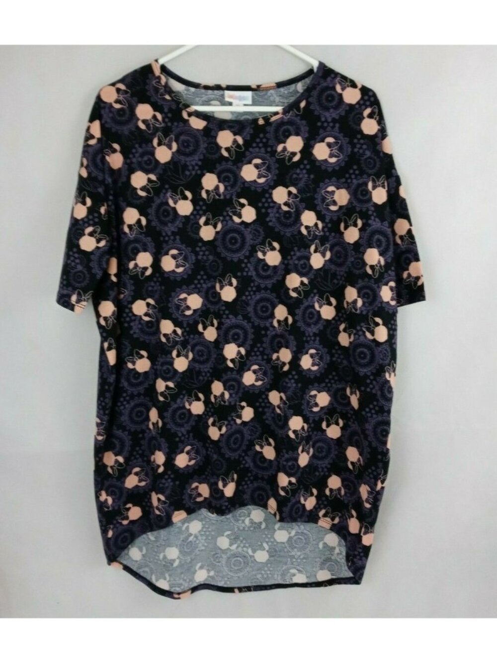NWT Lularoe Irma Tunic Disney Purple Floral & Pink Minnie Mouse Head Design XS